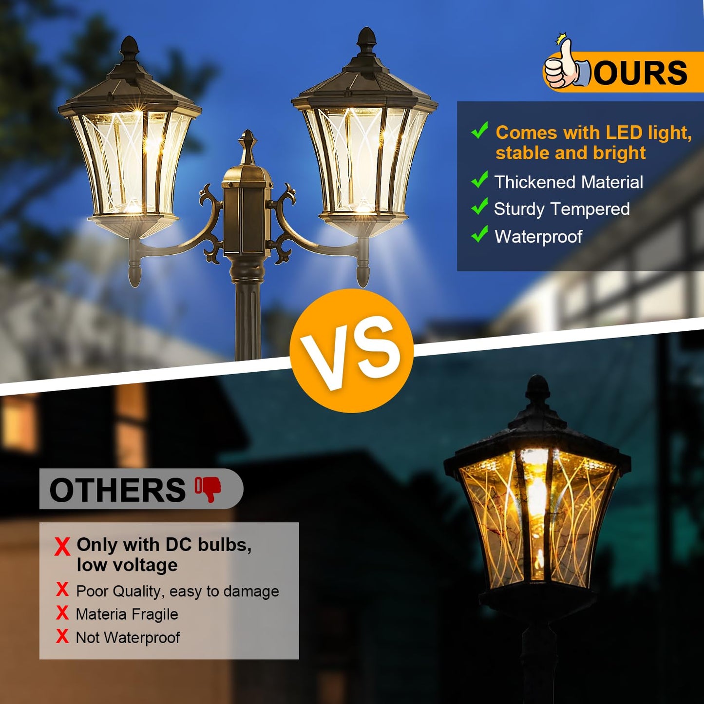 SCNYCUL Outdoor Solar Lamp Post Lights with Dusk to Dawn Sensor, Waterproof 2-Head Large Lantern Street Lights, Modern Solar Column Pole Light Fixtures for Outside, Garden, Driveway, Backyard, Black