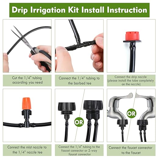 Drip Irrigation Kit, Drip Irrigation System for Garden with 1/4" Irrigation Tubing DIY Saving Water Automatic Watering System for Garden, Greenhouse, Flower Bed, Patio, Lawn