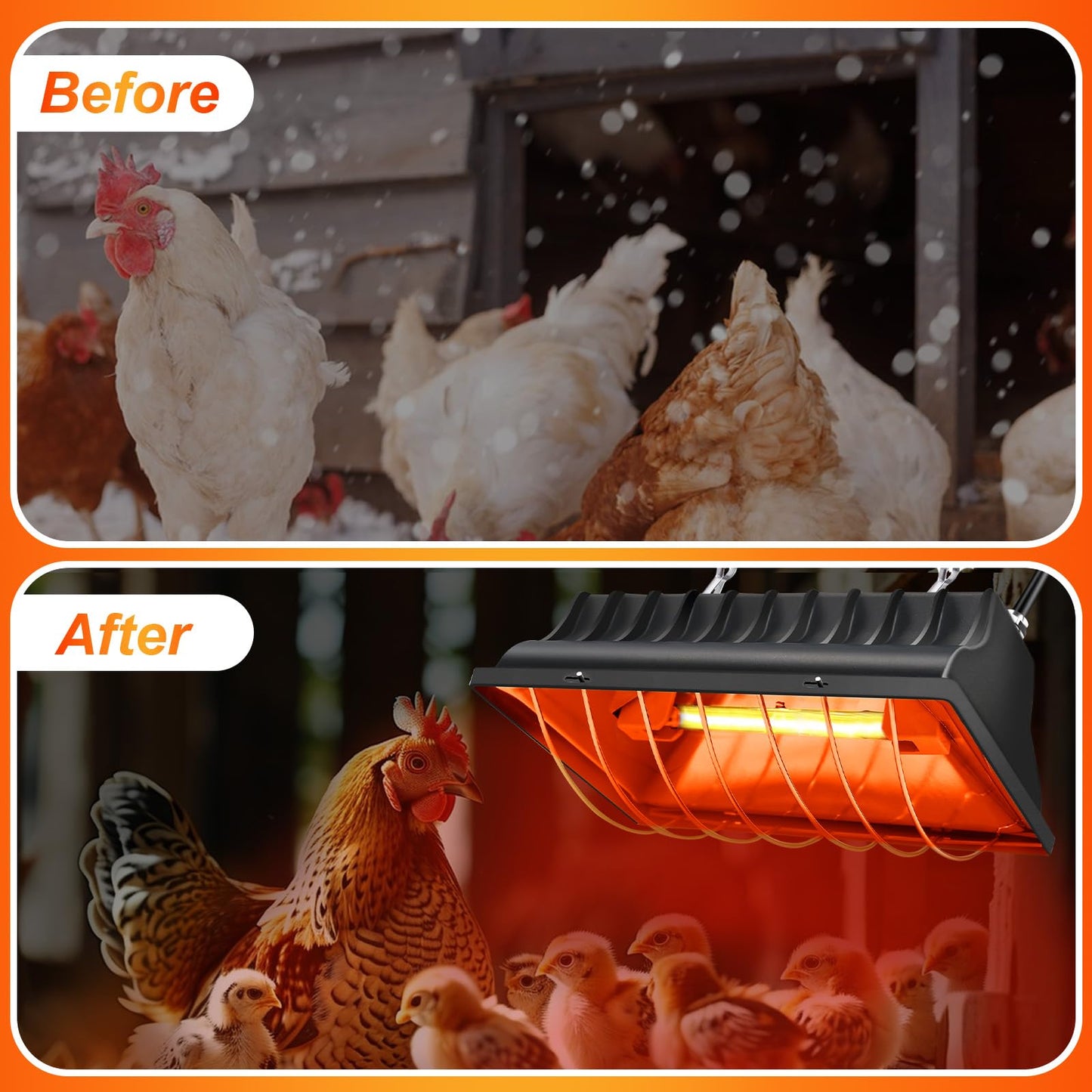 CERISURIO Chicken Coop Heating Lamp Brooder 250W, Adjustable Heating Temperature and Hanging Height, with Aluminum Alloy Lampshade, Suitable for Poultry Indoor Heater (Black)