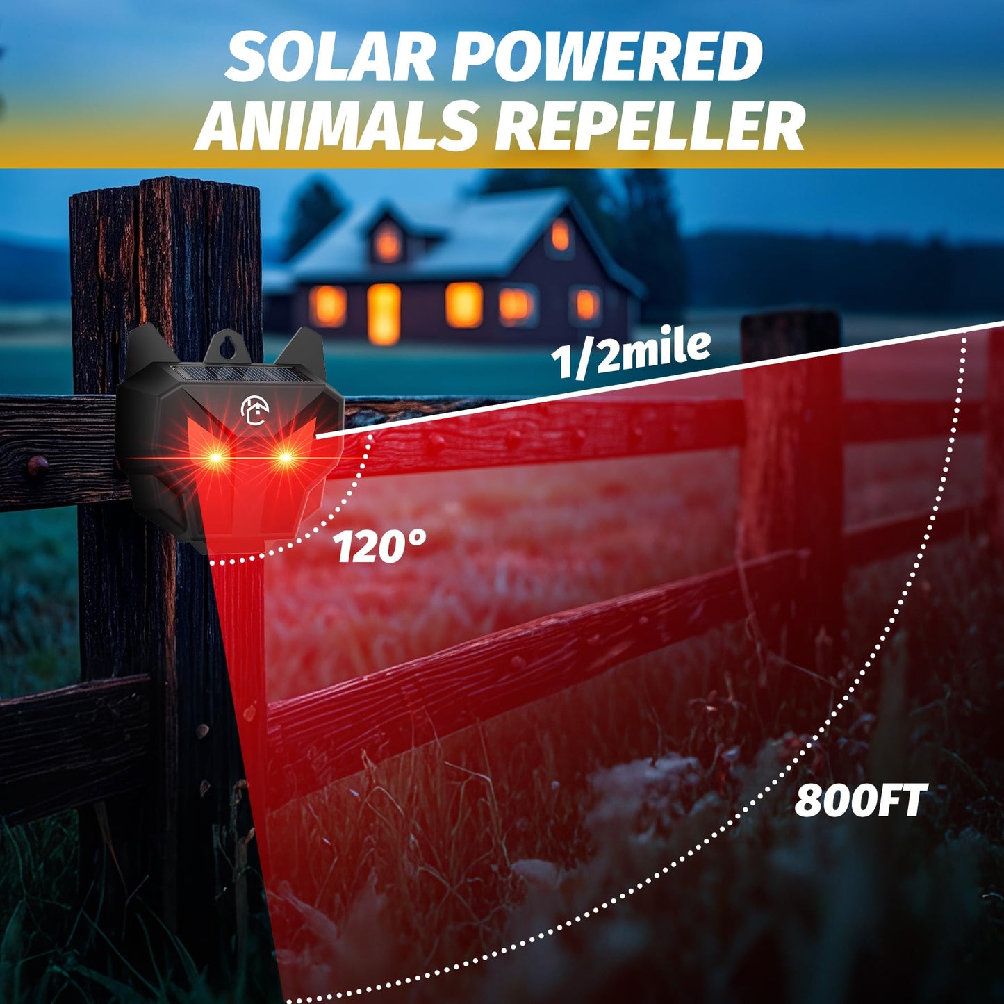 X-octenol Solar Powered Racoon Repellent Devices with Flashing Lights, Waterproof Coyote Deterrent Device Energy-Efficient Predator Lights for Chicken Coop