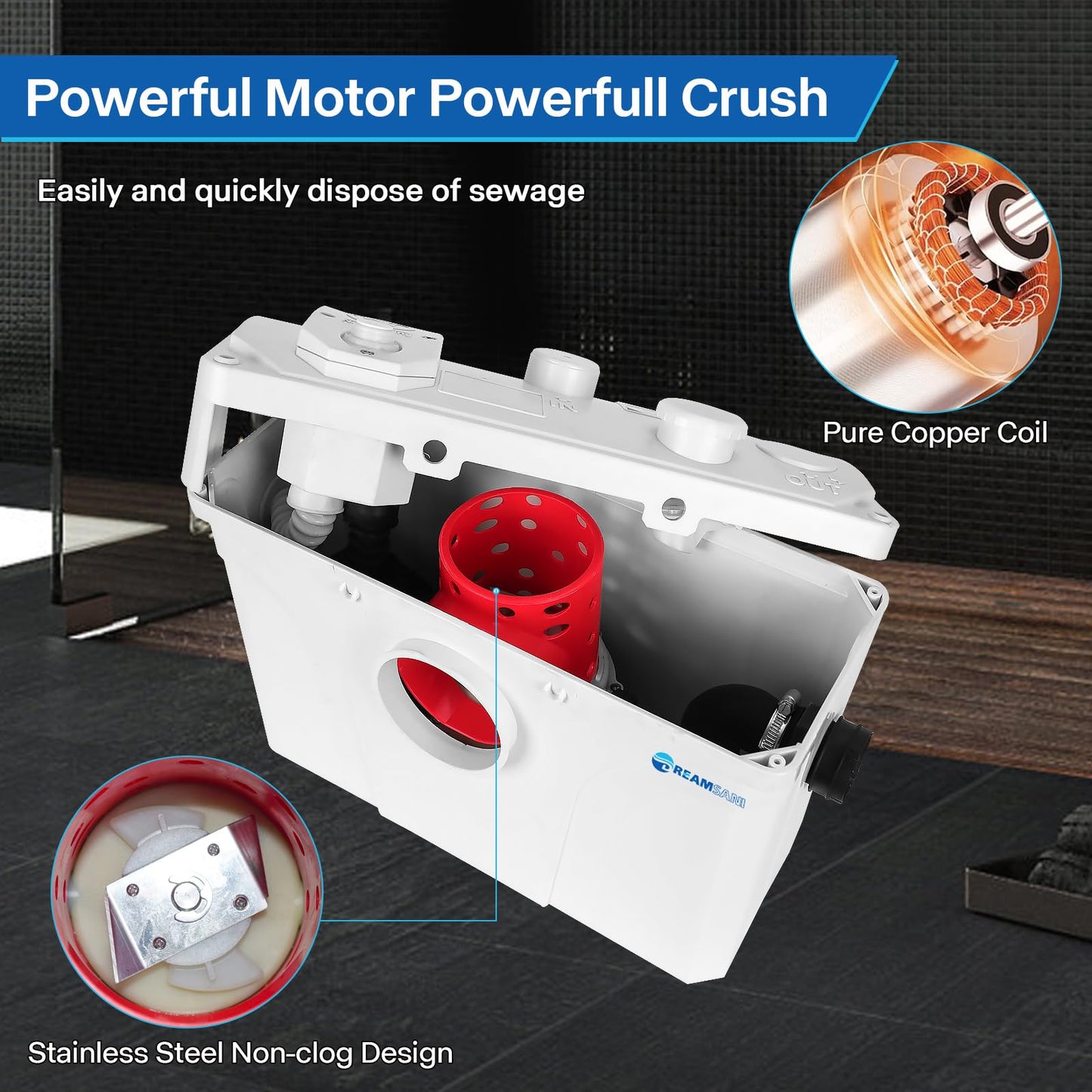 700Watt Macerator Pump, Macecrating Toilet Pump for Basement with 4 Water Connections for Macerating Toilet, Laundry, Cooking Sink, Clothes Washer