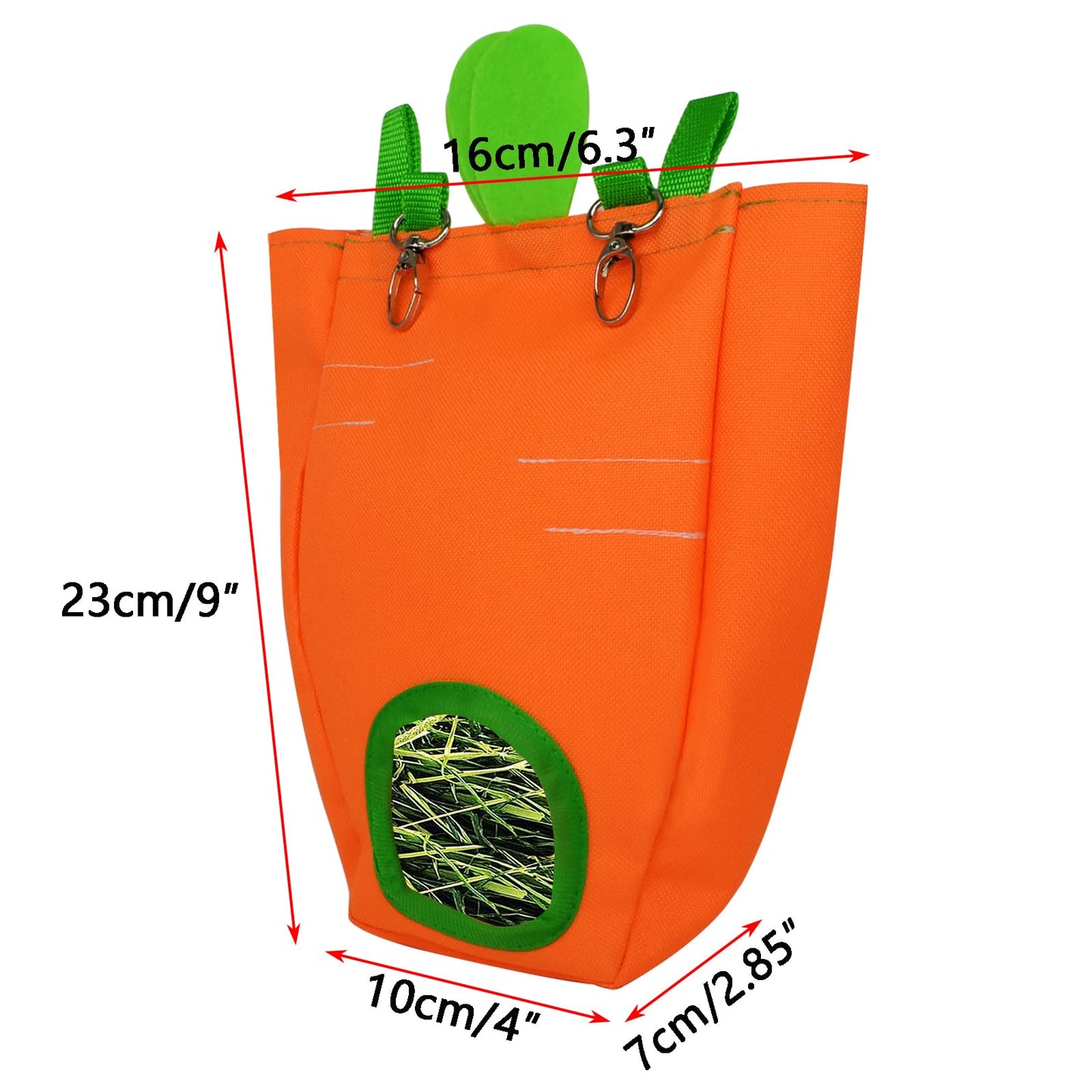 GKYZBB Rabbit Hay Feeder Bag for Cage Guinea Pig Timothy Hay Dispenser Storage Manger Hanging Large Less Waste for Bunny (Carrot)