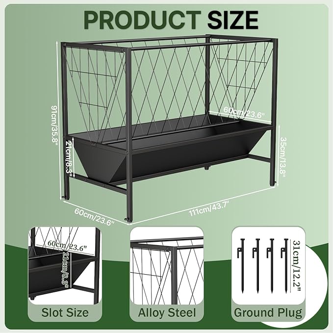 Heavy Duty Hay Feeder for Goats – 45 Gallon Feeder with 24 Gallon Grain Tray for Horses, Calves, and Livestock – Durable Goat Feeder for Farm Use (Closed)