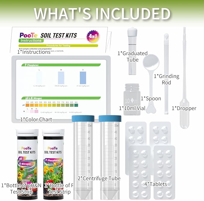 Soil Test Kit - 4-in-1 Soil Testing Kit with Test Tube & Tablets - 40 Tests Upgraded Accurate Tester for pH Nitrogen Phosphorus & Potassium in Garden Lawn Yard Vegetable
