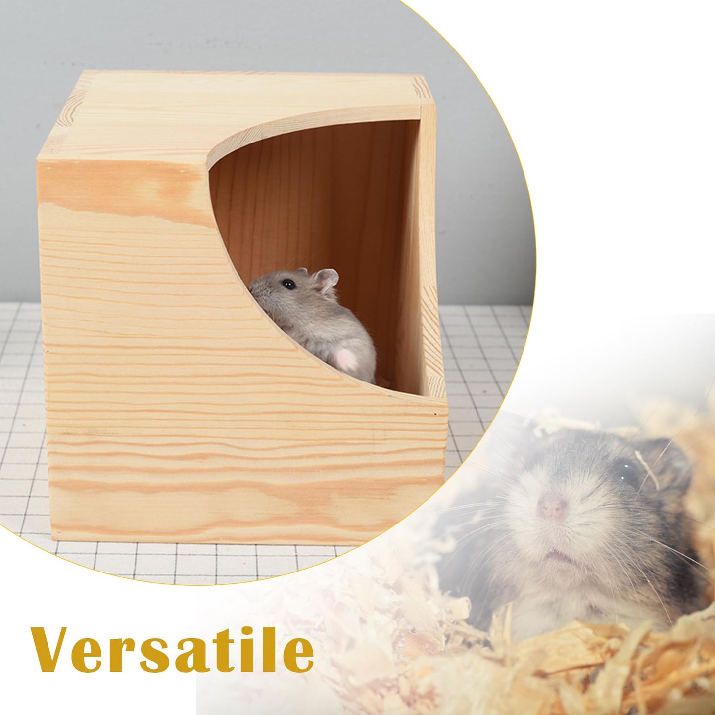 Nexboraque Wood Chinchilla House, 6.5 x 6.5 x 6.5 Inch Square Small Animal Hideout Hut for Indoor Bunnies Guinea Pig Hamster Gerbil Cage Accessories