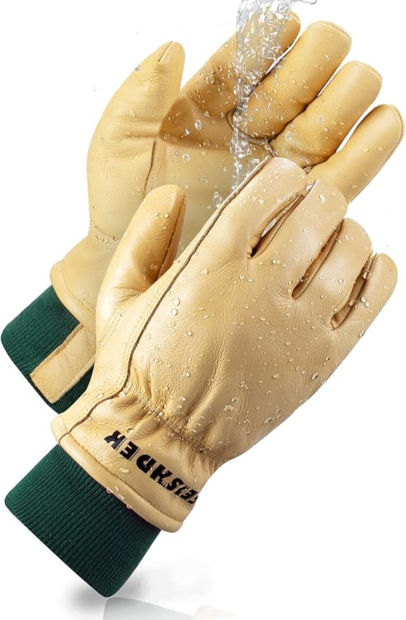Waterproof Work Gloves for Men, Winter Insulated Leather Work Gloves, Cowhide Leather Working in Cold Weather