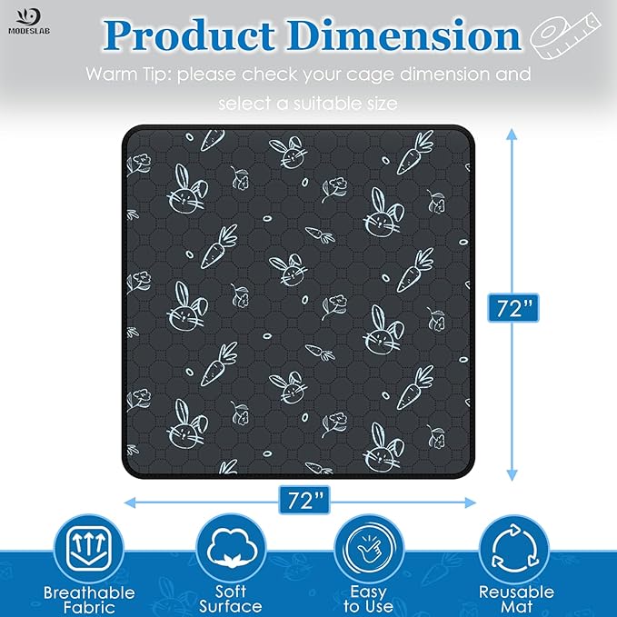 Guinea Pig Cage Liner Washable, 72in x 72in Ultra-Absorbent Guinea Pig Bedding for Cage Non-Slip Leak-Proof Pee Pads for Dogs Rabbit Bunny Cat Litter Mat, Navy