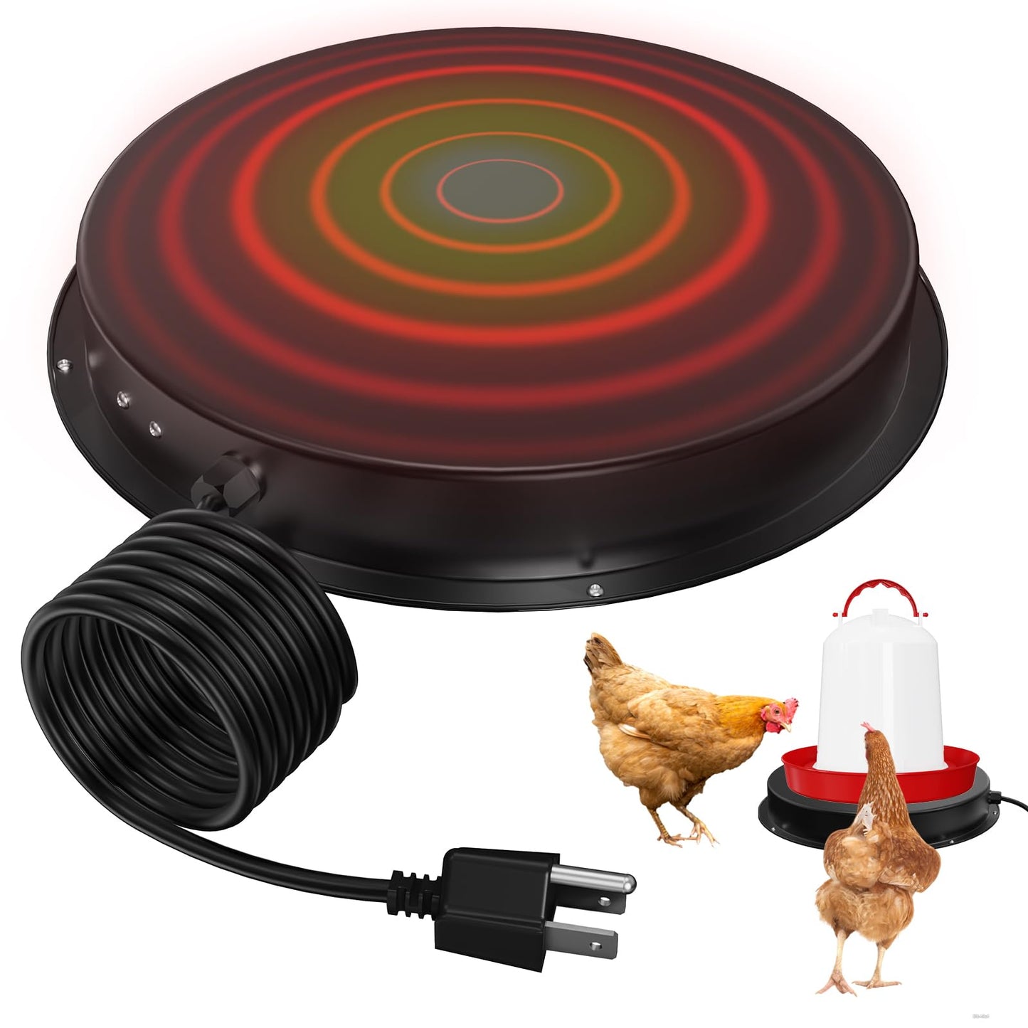 Chicken Water Heater, 11 inch Heated Chicken Waterer Base, Heating Base for Plastic & Metal Chicken Poultry Waterers, 77℉ Automatic Shut-Off Chickens Water Heater Pad with 6.5ft Power Cord (Black)
