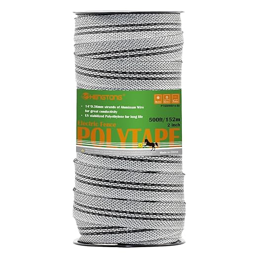 Electric Fence Poly Tape, Heavy-Duty Sure Shock PVC, Electric Fence Tape for Horse, 500ft(152m), 2 Inch, White and Black, Electric Fence Tape for Horse