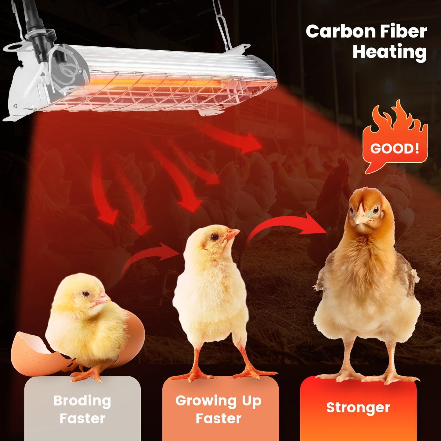 Large Chicken Coop Heater Lamp 60 Chicks, 400W Carbon Fiber Chicks Brooder Heater Plates, Adjust 2 Mode Temp&Hanging Height for Coop Brooder Box Supplies Livestock Heating Warm Poultry House14x5.5x3IN