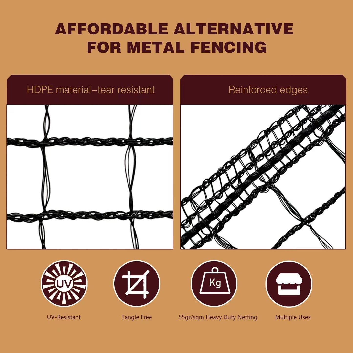 ORIVOGAS Plastic Mesh Fence Deer Fencing 4x25ft,Reinforced Edges,55gsm Heavy Duty Temporary Fence,Ideal for Garden Netting,Animal Barrier,Safety Netting, Fruit Plant Protection, Black
