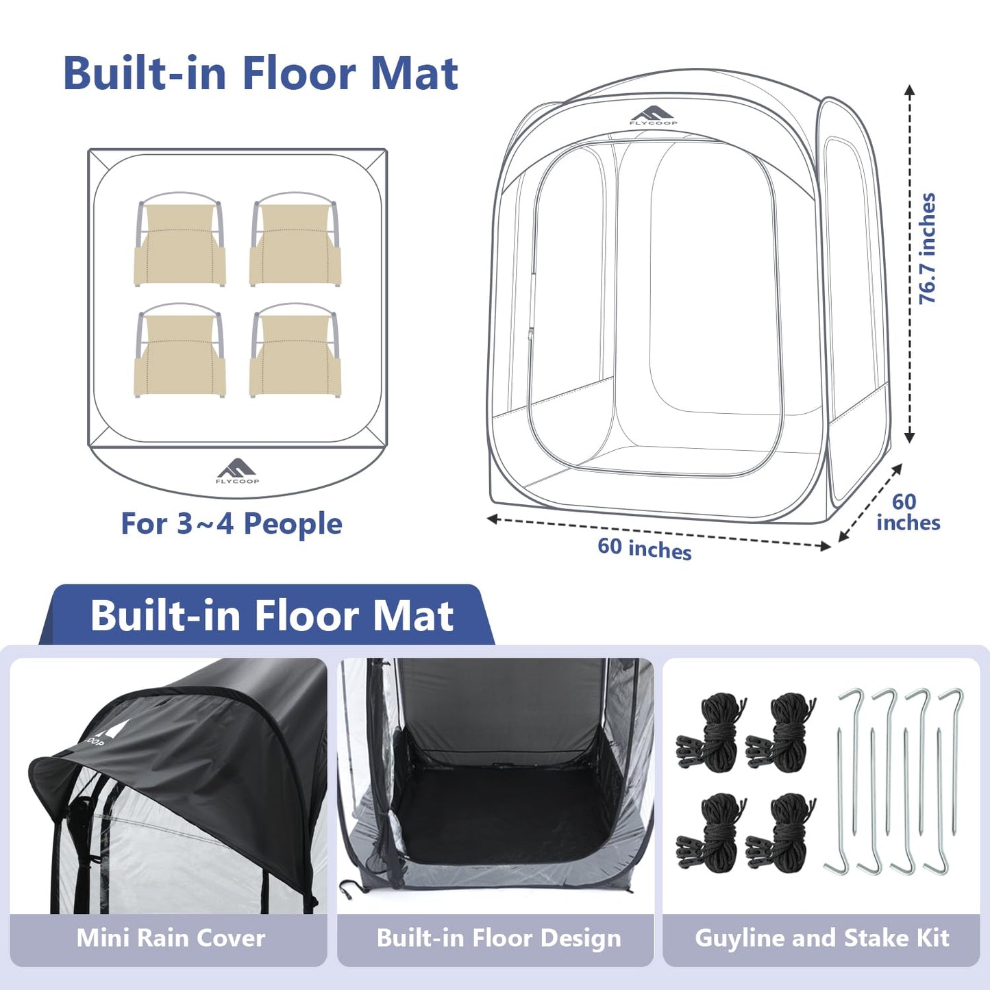Sports Tent: Flycoop Portable Weather Pop Up Pod 2-4 Person to Provide Shelter from Wind Rain and Cold Weather Shelter for Outdoor Activities, Sports Events, Camping and Hiking (Black,L)