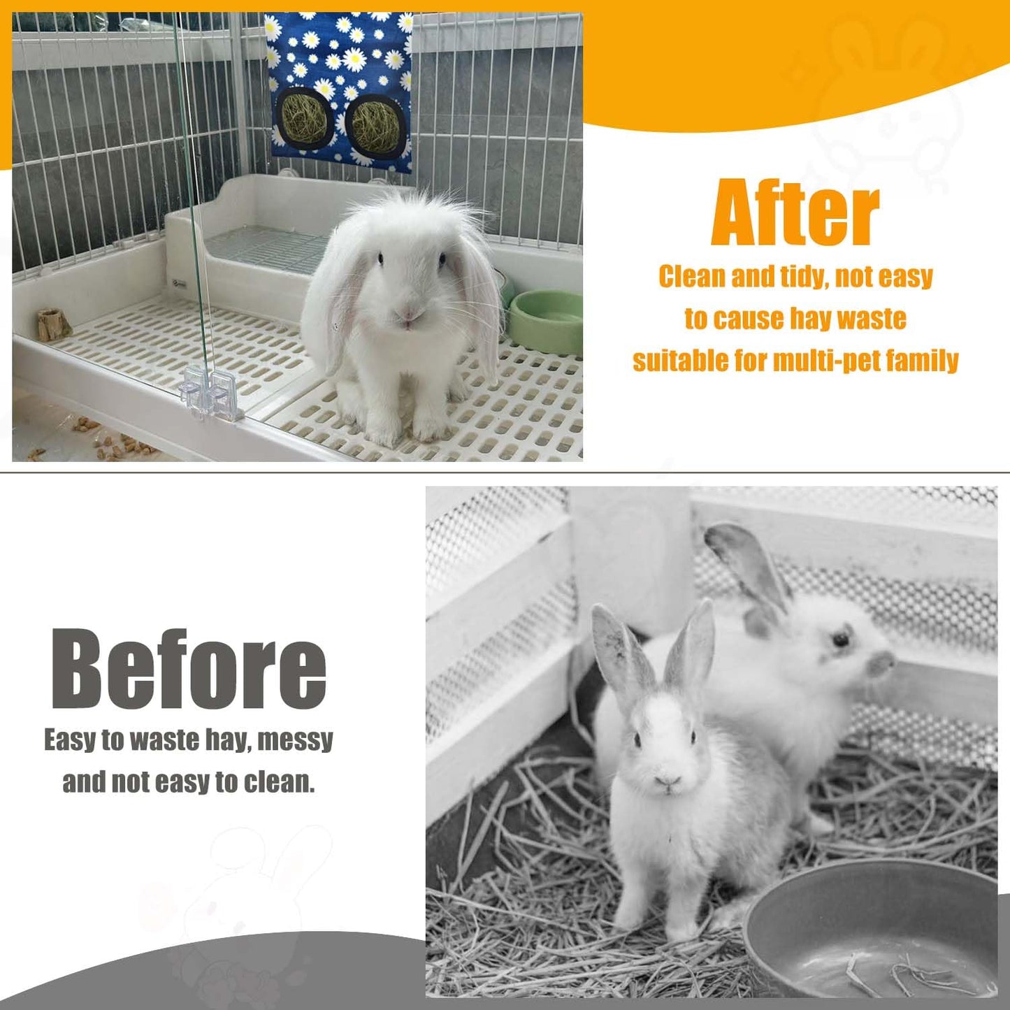 2 Pcs Rabbit Hay Feeder Bag, Hanging Hay Feeder for Small Pets - Guinea Pigs, Rabbits, Chinchillas, Hamsters - Washable Bunny Hay Bag with 2&3-Hole Design (Daisy)