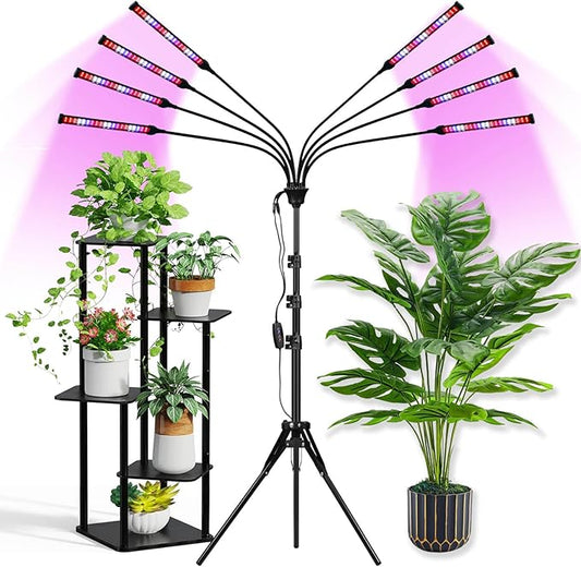 Grow Lights for Indoor Plants Full Spectrum with Stand and Timer, (Red+Blue+White) 8 Heads LED Plant Lights for Indoor Growing, Standing Floor House Plant Lamp for Seed Starting.