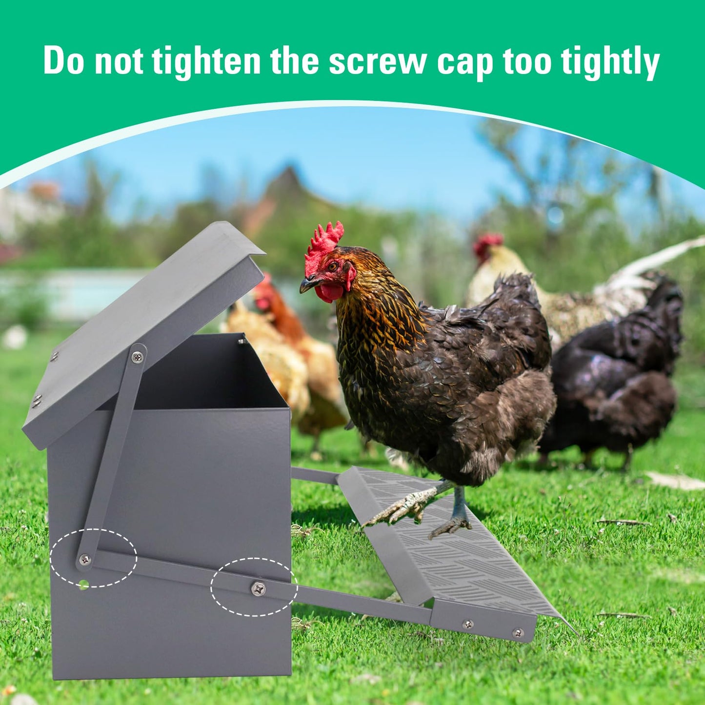Lucky Farm Automatic Chicken Feeder Metal Treadle Trough 15lb Outdoor Rainproof for Chickens, Bantams, Poultry, Pheasants