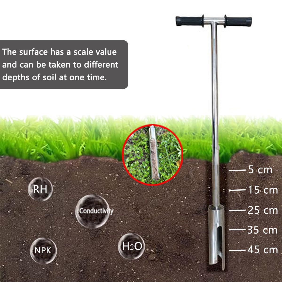 INTBUYING 40’’ Soil Sampler Probe Soil Test Probe with 8’’Sample Ejector and Foot Pedal &Rubber Handle Stainless Steel 2in Dia for Soil Sampling Lawn Garden Farm