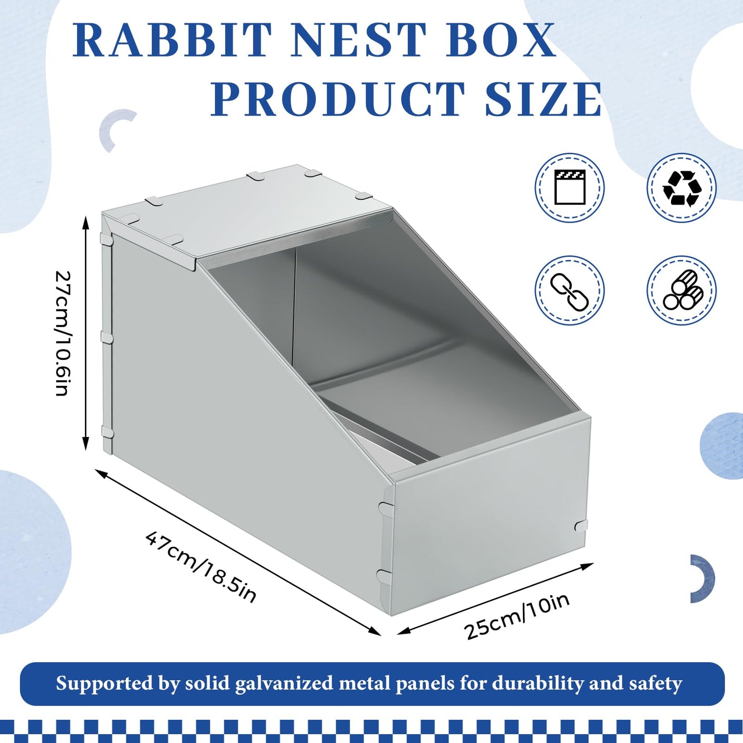 Maxcheck 2 Pcs Galvanized Metal Rabbit Nesting Box Bunny Small Animal Nest with Removable Acrylic Floor Durable Easy to Clean for Indoor Outdoor Use Homesteaders Rabbitry Supplies