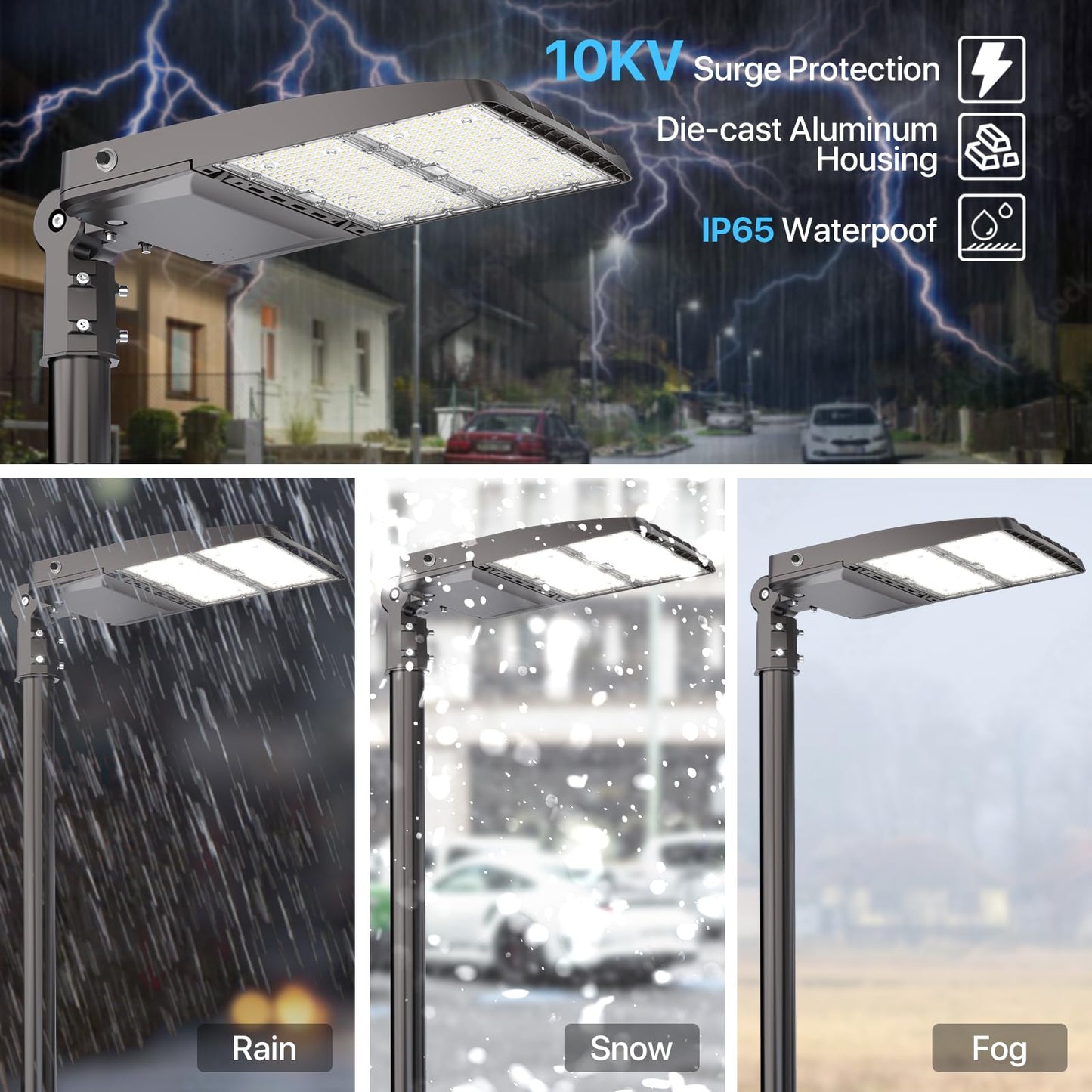 HYPERLITE Parking Lot Light 300W: 3 Pack 5000K 45,000lm Equivalent to 1,200W HPS/HID UL Certified - IP65 LED Shoebox Light with Photocell - Adjustable Slip Fitter for Barn Court Stadium Roadways