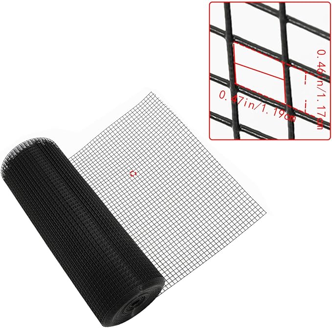LABLT 24 in x 50 ft Hardware Cloth, 1/2 in Chicken Wire Fence for Chicken Coop Fences and Poultry Animal Netting (19 Gauge, Black)
