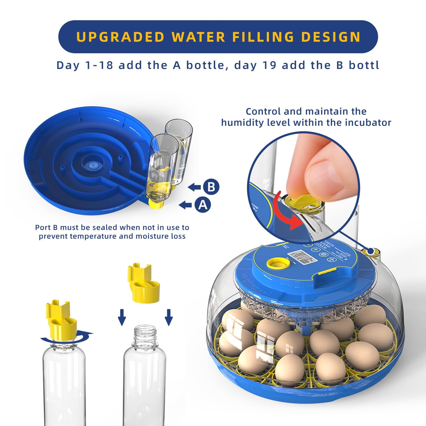 18 Egg Incubators for Hatching Eggs, Chicken Egg Incubator with Automatic Egg Turning & Humidity Control, 360° Viewing, Egg Candler, for Home, Farm, Classroom, Hatching Duck, Quail, Turkey, Goose