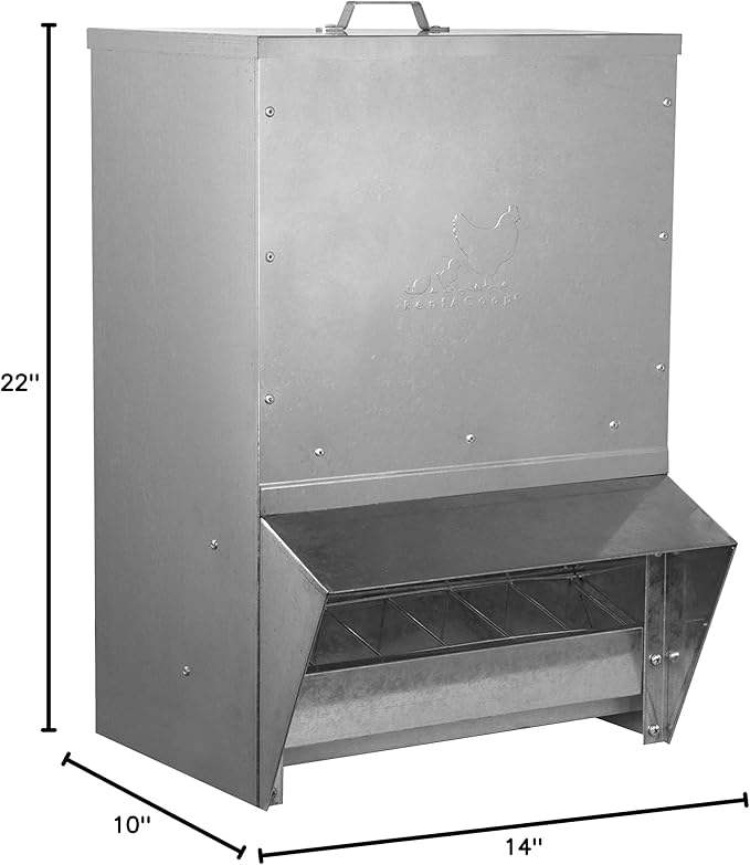 RentACoop Mounted Metallic Trough Poultry Feeder: Waterproof, Chickens/Poultry/Etc. (50LB Capacity)