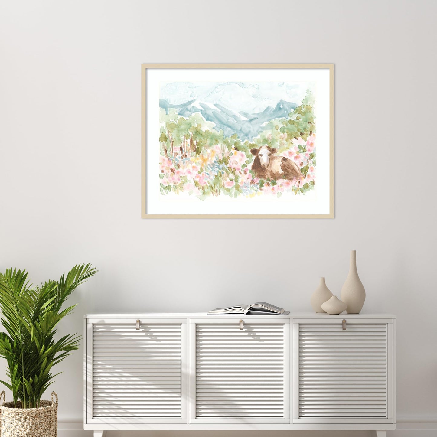 Amanti Art Framed Wall Art Print 33x41 Cow Meadow V by June Erica Vess, Nature Wall Art, Rustic Farmhouse Decor, X-Large Poster Painting Artwork for Living Room, Bedroom, Bathroom, Kitchen, Office