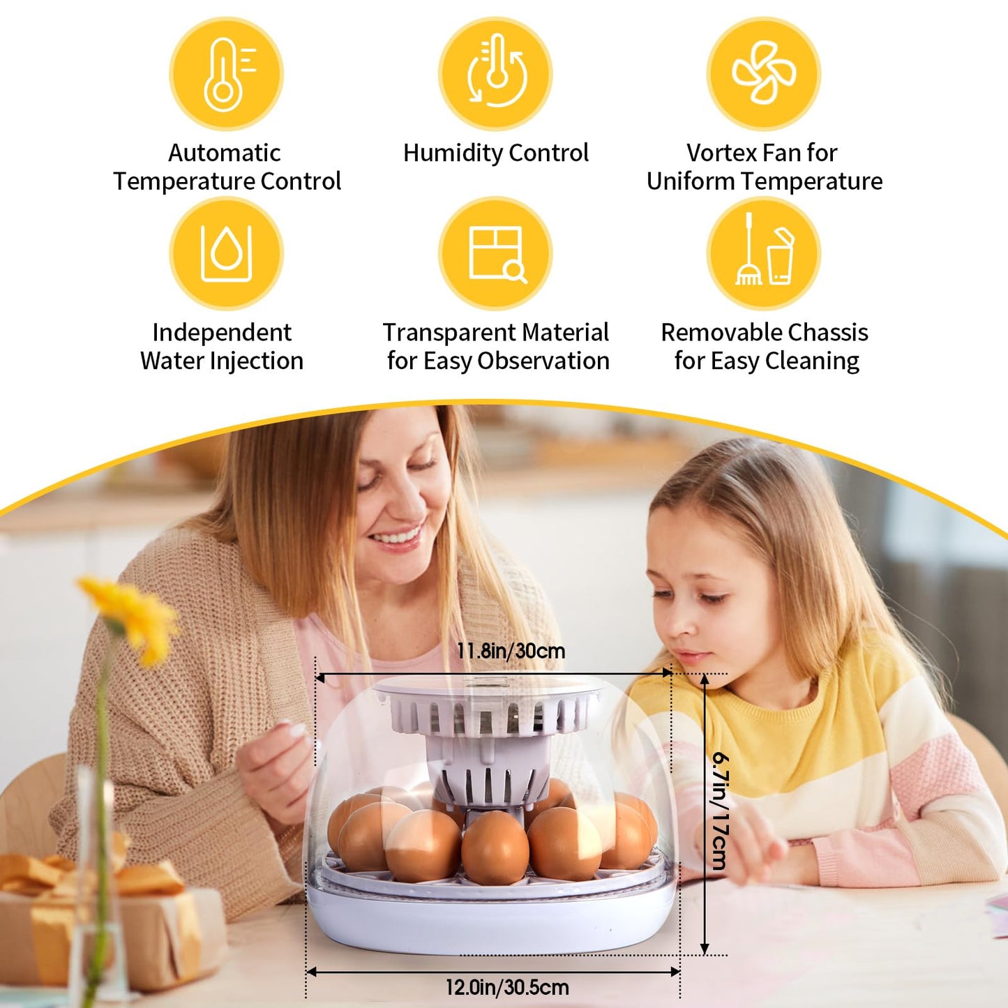 Shellbre8ker 12 Egg Incubator,Automatic Egg Turner, Humidity & Temperature Control, Auto Water Adding for Hatching Chicken, Duck, Goose, Quail, Pigeon & Turkey Eggs