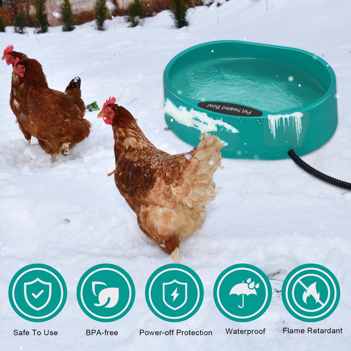 GHWMYD Heated Water Bowl for Chicken, Large Capacity 125OZ Poultry Water Heater for Hens Turkey Goose Duck Pigeon Poultry Birds Drinker in Winter, Chicken Coop Accessories No More Frozen Food Water