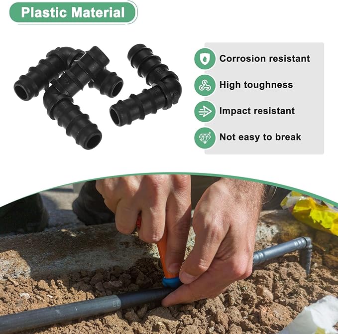 10-Pack Drip Irrigation Barbed Fittings, for 3/8 Inch Elbows Tubing Connector Plastic Coupling Irrigation Parts for Garden/Greenhouse/Aquarium/Flower Pot, Drip Pipe Accessories