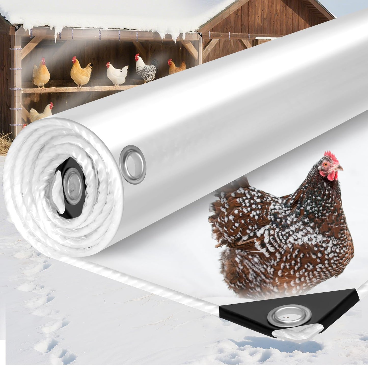 16Mil Chicken Coop Covers for Winter,4x6ft Thicken Clear Winterizing Insulation Vinyl Tarp for Chicken Run,Transparent Waterproof Anti-Tear with Elastic Cords & Rope for Porch Patio Poultry Enclosure