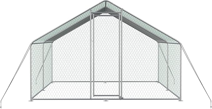 Large Metal Chicken Coop Run Cage Walk-in Poultry with Cover Chicken Pen for Yard with Waterproof and Anti-Ultraviolet Cover Outdoor Farm Use Rabbits House Duck Habitat, 2 Rooms