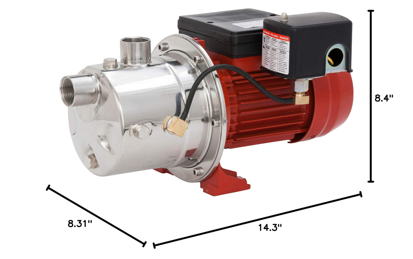 Red Lion RJS-75SS 115/230 Volt, 3/4 HP, 12.8 GPM Stainless Steel Shallow Well Jet Pump, Red, 97080702
