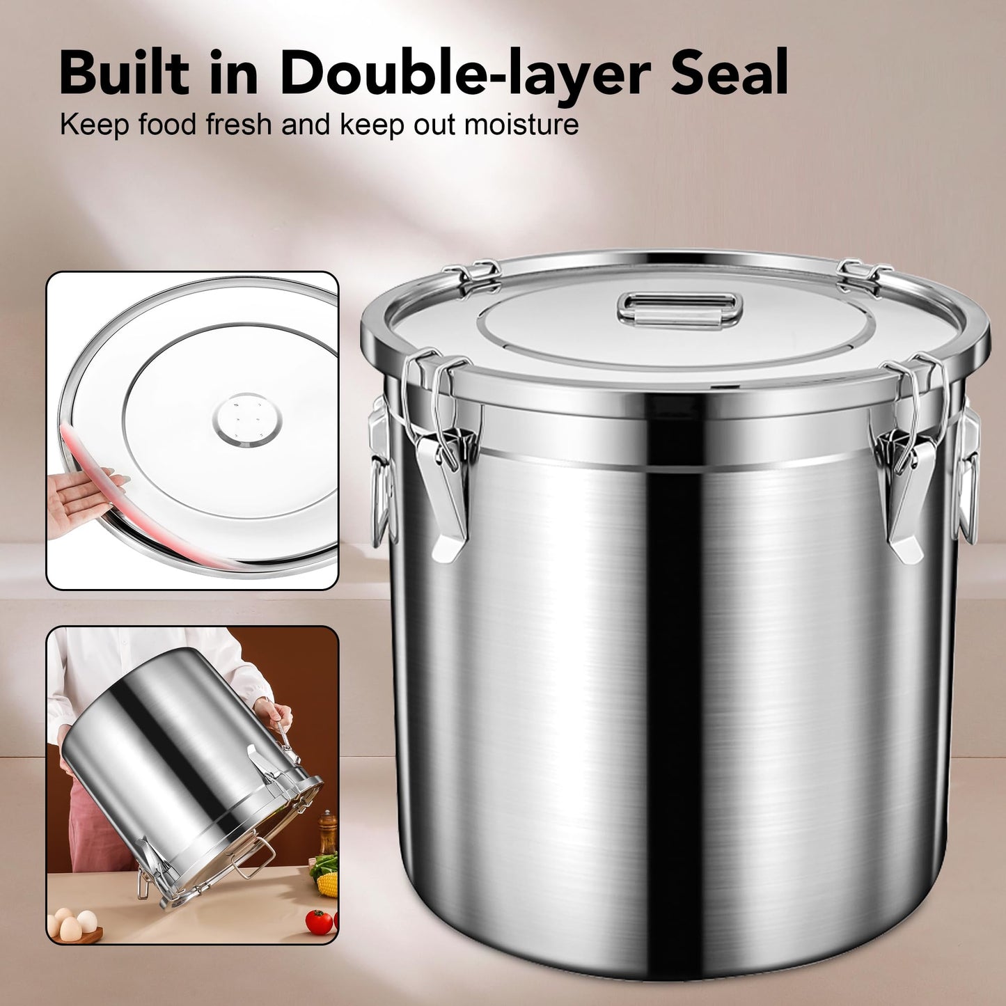 Newget Dog Food Storage Containers, Large Stainless Steel Pet Food Storage Containers 25 lb / 11.5 kg to Keep Fresh, Metal Airtight Cat Food Containers With Scoop and 2 Small Containers