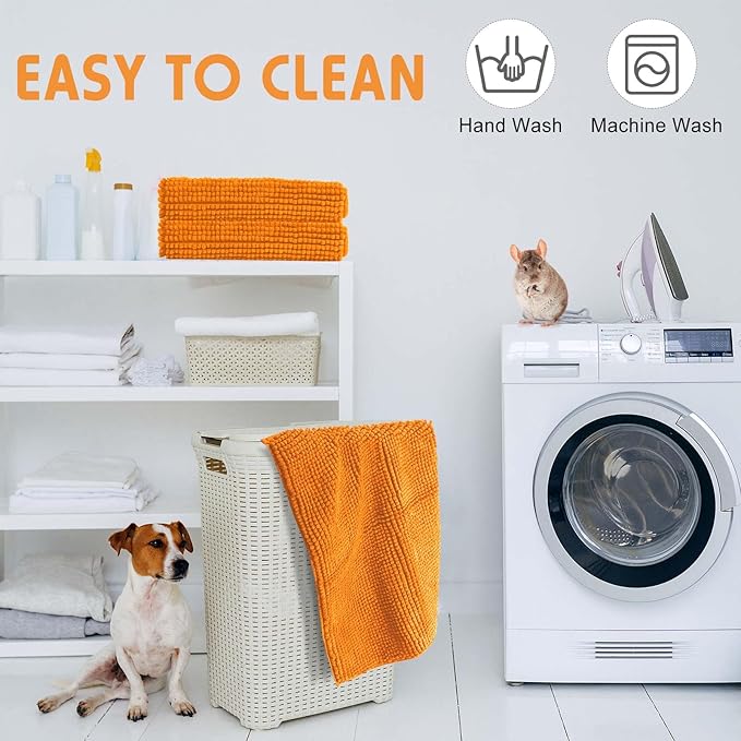 Amylove 4 Pcs Guinea Pig Cage Liner Guinea Pig Bedding Washable Fleece Pee Pads Reusable Small Animals Training Mat Small Animal Sleeping Bed for Bunny Hamster (Orange,16 x 24 Inch)