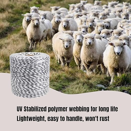 Portable Electric Fence Polywire, 1312 Feet 400 Meter, 9 Conductors, Black and White Color
