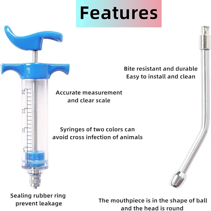 1 Pcs Goats Feed water filler, Drench Nozzle, Reusable, Adjustable Dosage, for Cattle, Sheep, Goats, Horse, Pig, Dog Supplies (Blue 20ml)