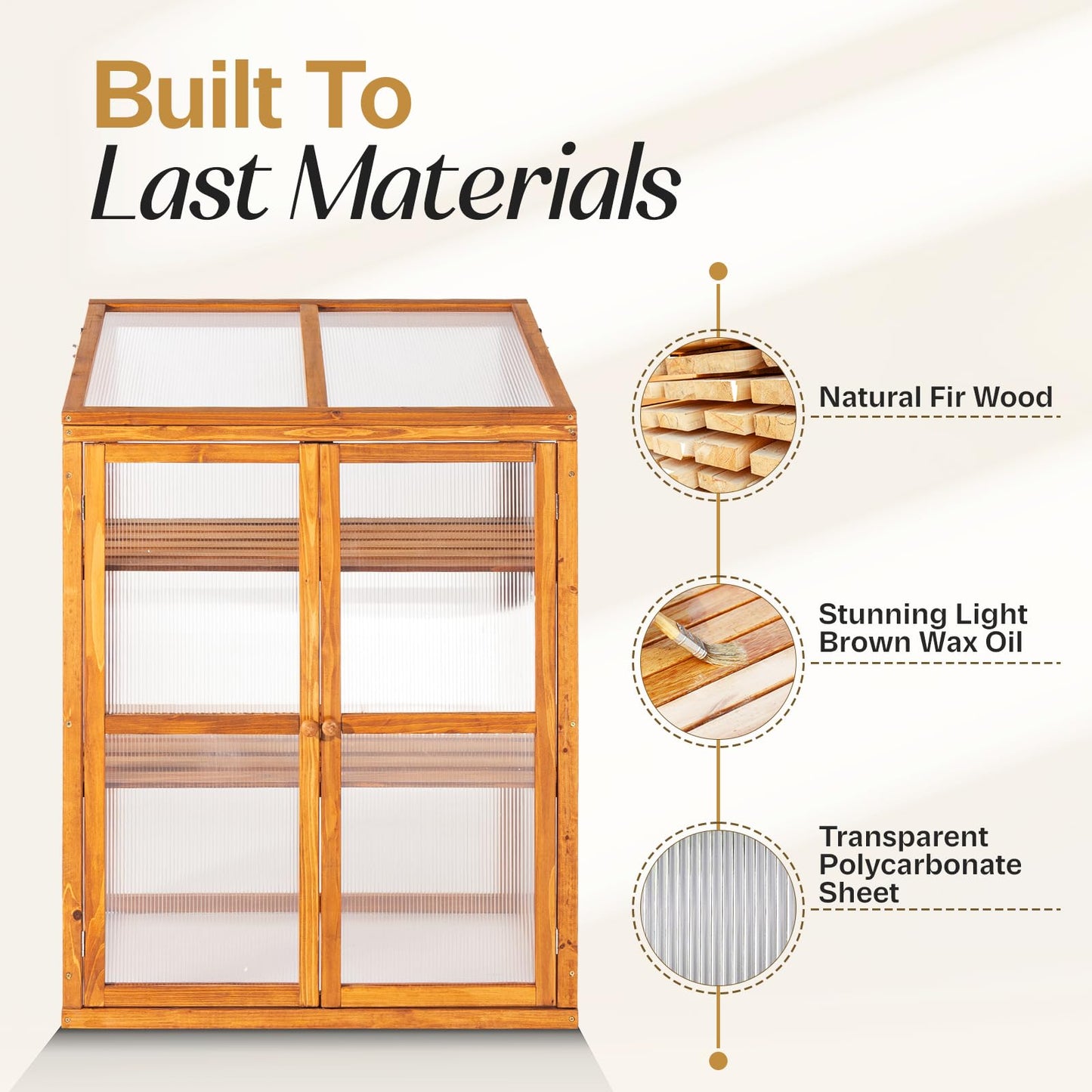 IDZO Fir Wood Cold Frame Greenhouse for Outdoors, 2-Tier Greenhouse Cabinet with Transparent Polycarbonate Sheet & Foldable Top Creates an Ideal Environment for Various Plant Growth, Easy Assembly