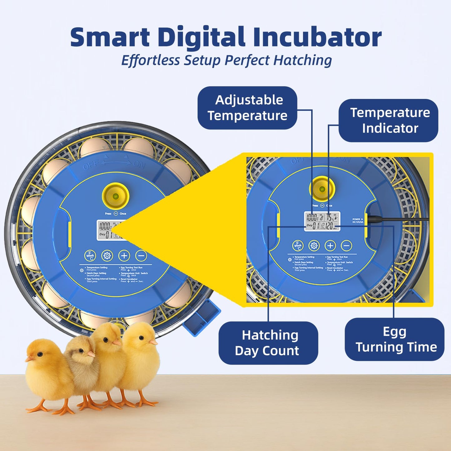 18 Egg Incubators for Hatching Eggs, Chicken Egg Incubator with Automatic Egg Turning & Humidity Control, 360° Viewing, Egg Candler, for Home, Farm, Classroom, Hatching Duck, Quail, Turkey, Goose