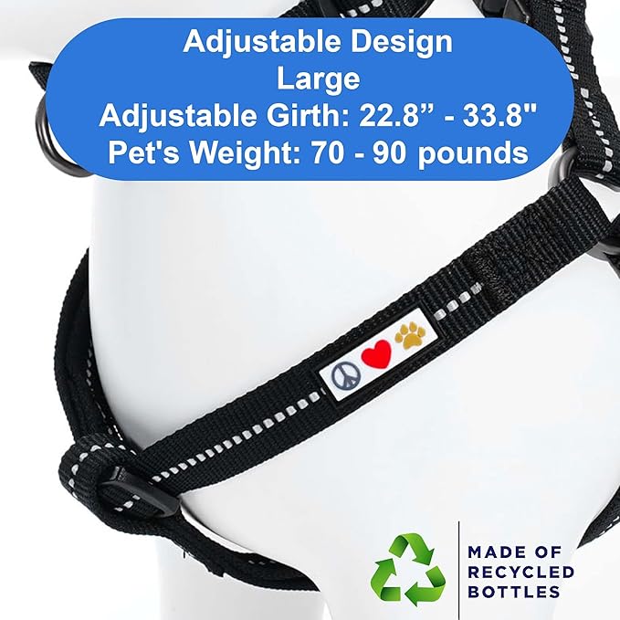 Pawtitas Recycled Dog Harness with Reflective Stitched a Puppy Harness Made from Plastic Bottles Collected from Oceans Large Black Sea