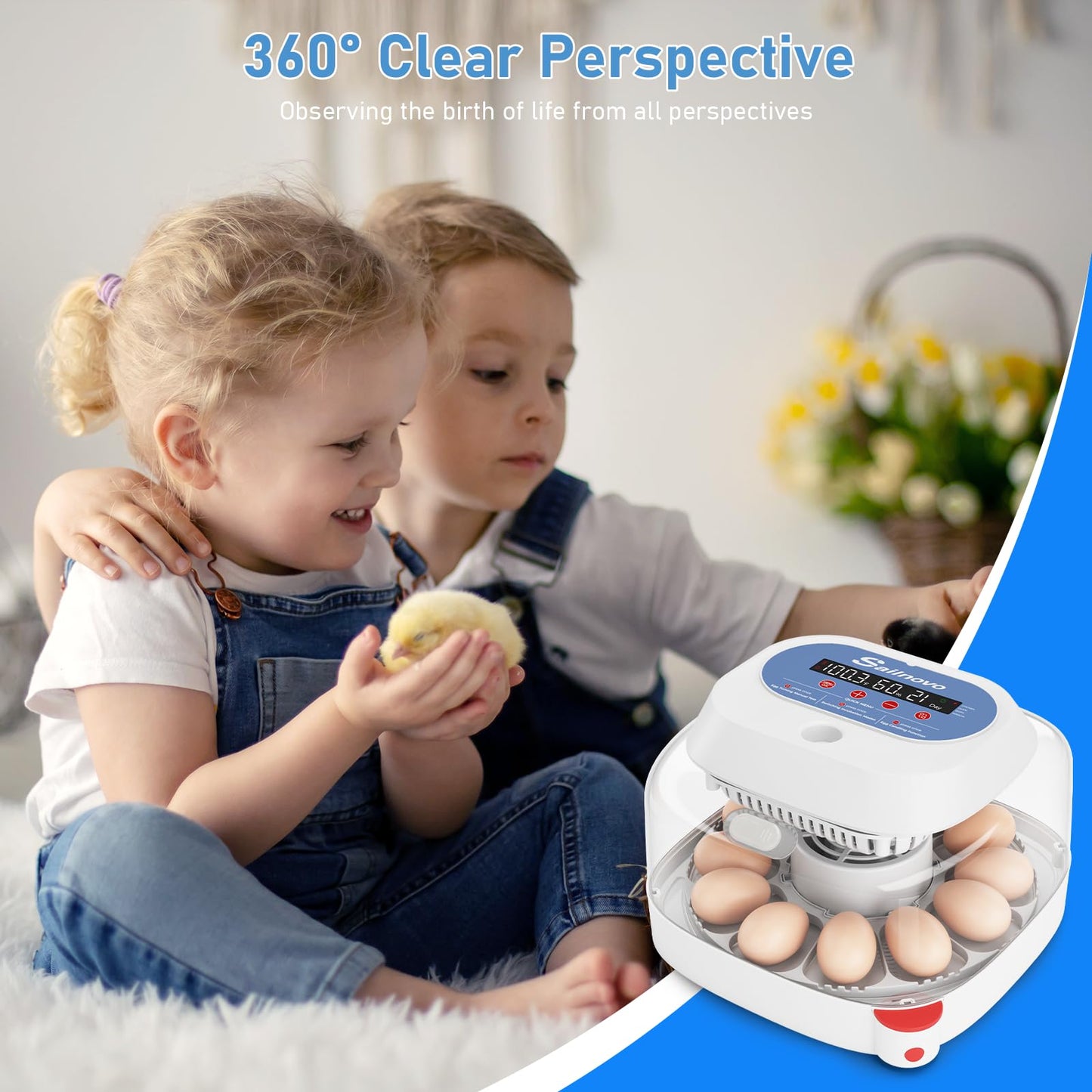 Sailnovo 12 Egg Incubators for Hatching Eggs, Chicken Egg Incubator with Automatic Egg Turning, Temperature Control, Humidity Display and Egg Candler, for Chicken Quail Duck, Fit Classroom, Home, Farm