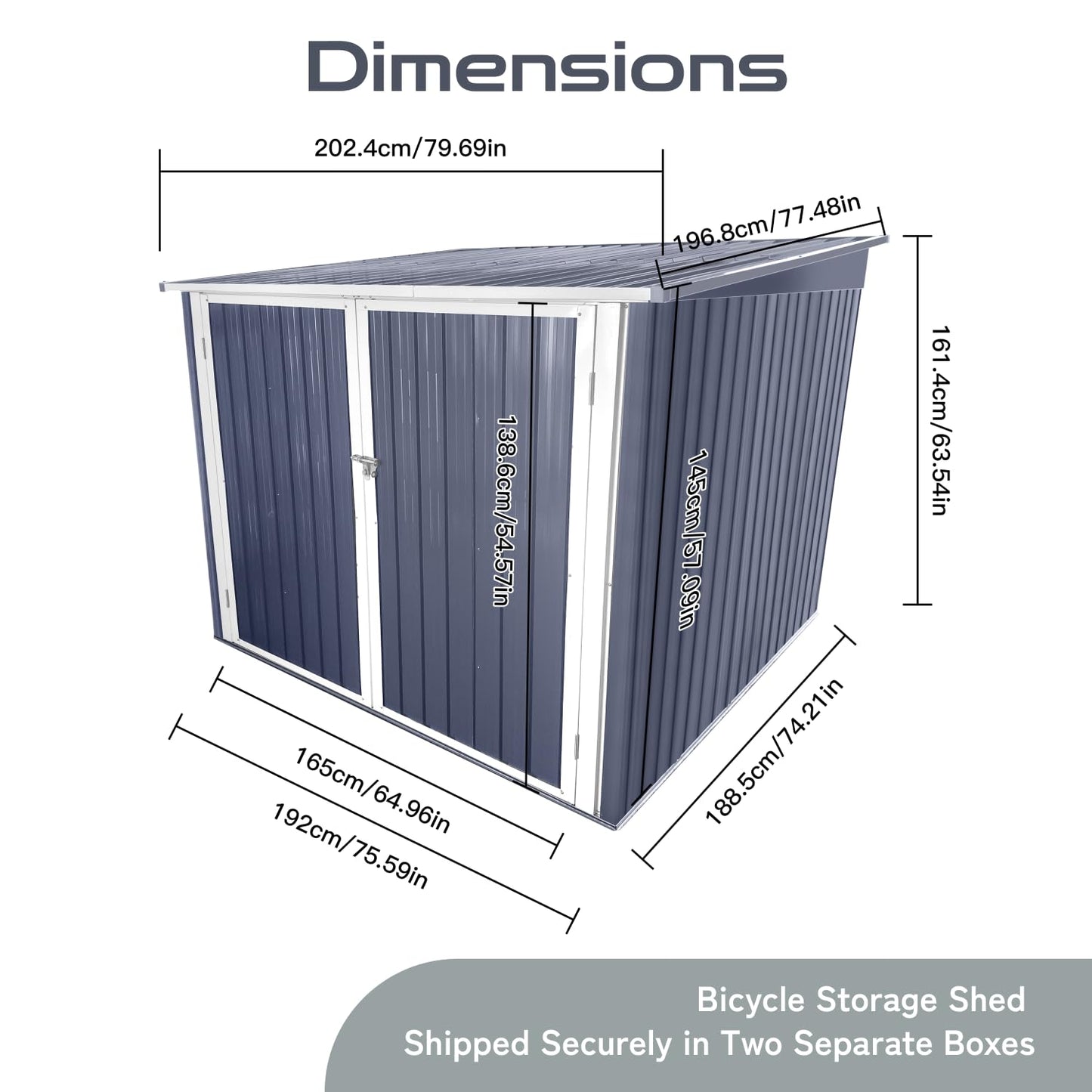 6’ x 6’ Bike Storage Shed, Bicycle Metal Shelter & Garage w/ 4 Rails and Lockable Door, Heavy Duty Bicycle Storage Shed for All Weather, Anthracite with White Trim