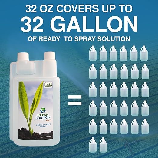OceanSolution 2-0-3 All Natural Liquid Fertilizer – 32 Oz Concentrated Mineral Fertilizer & Plant Food for Microgreens, Hydroponics, Gardens & Lawns–OMRI Listed, No Odor(1oz per Gallon of Water)