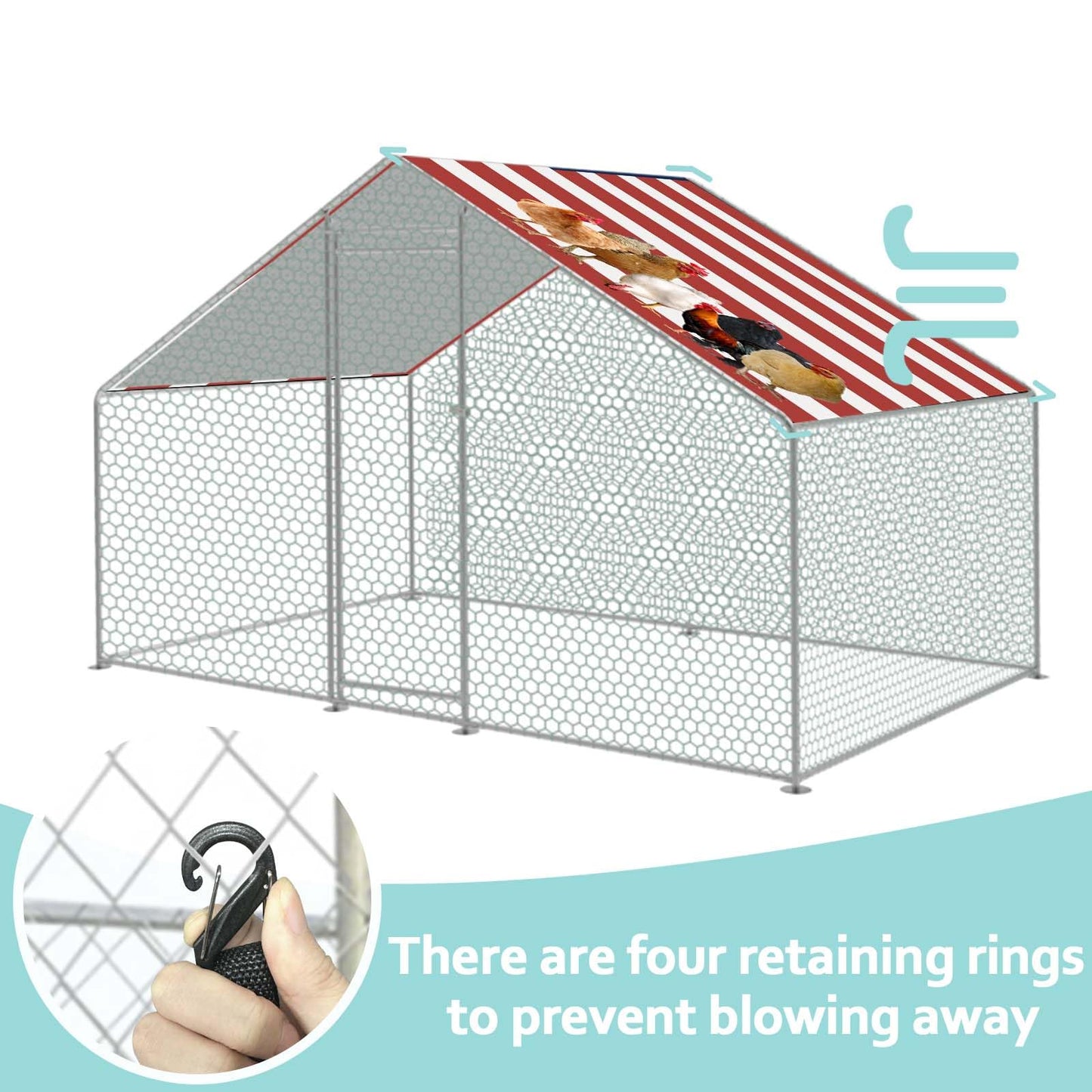 BUAEL 1 Pcs Outdoor Metal Chicken Coop Cover with Sun Resistance Fence Chicken Cages Cover for Outdoor Large Walk in Chicken Run Pen, 10.5 x 5 ft (American Flag（red）)