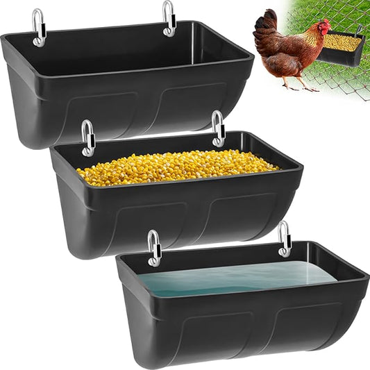 Chicken Goat Feeder Waterer Trough, No Waste Hanging Poultry Feeder Fence Accessories, Feed & Water Feeding Container Bucket for Coop Hens Duck Goose Horse Deer Sheep Piglets Livestock Supplies (3PCS)