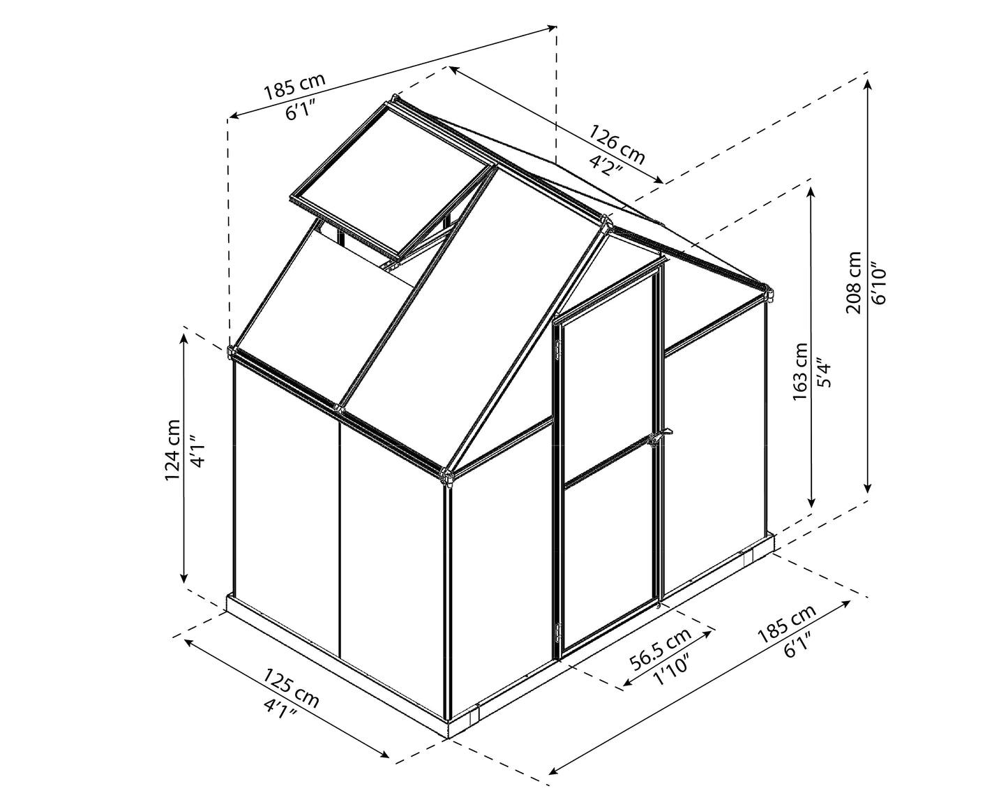 Canopia 6x4 Greenhouse Kit, Hobby Walk-In Twin-Wall UV Polycarbonate Heavy Duty Aluminum Frame, Lockable Door, Adjustable Roof Vent, Rain Gutters, Galvanized Steel Base, Canopia Mythos (Silver)