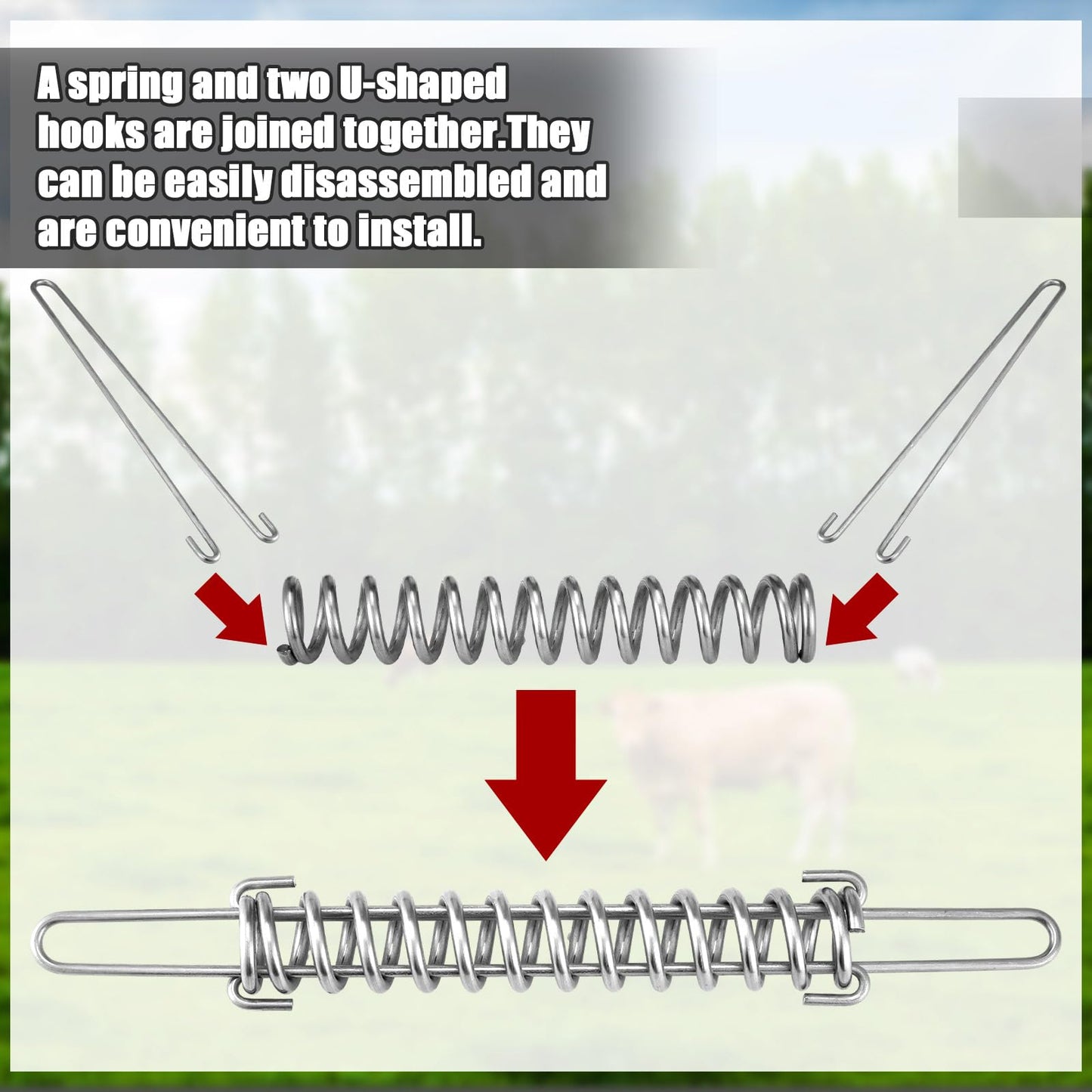 Tandefio 10 Pcs Heavy Duty Electric Fence Tension Spring, Electric Fence Spring Livestock Spring Gates, Galvanized Steel Livestock Spring for Permanent and Flexible Agricultural