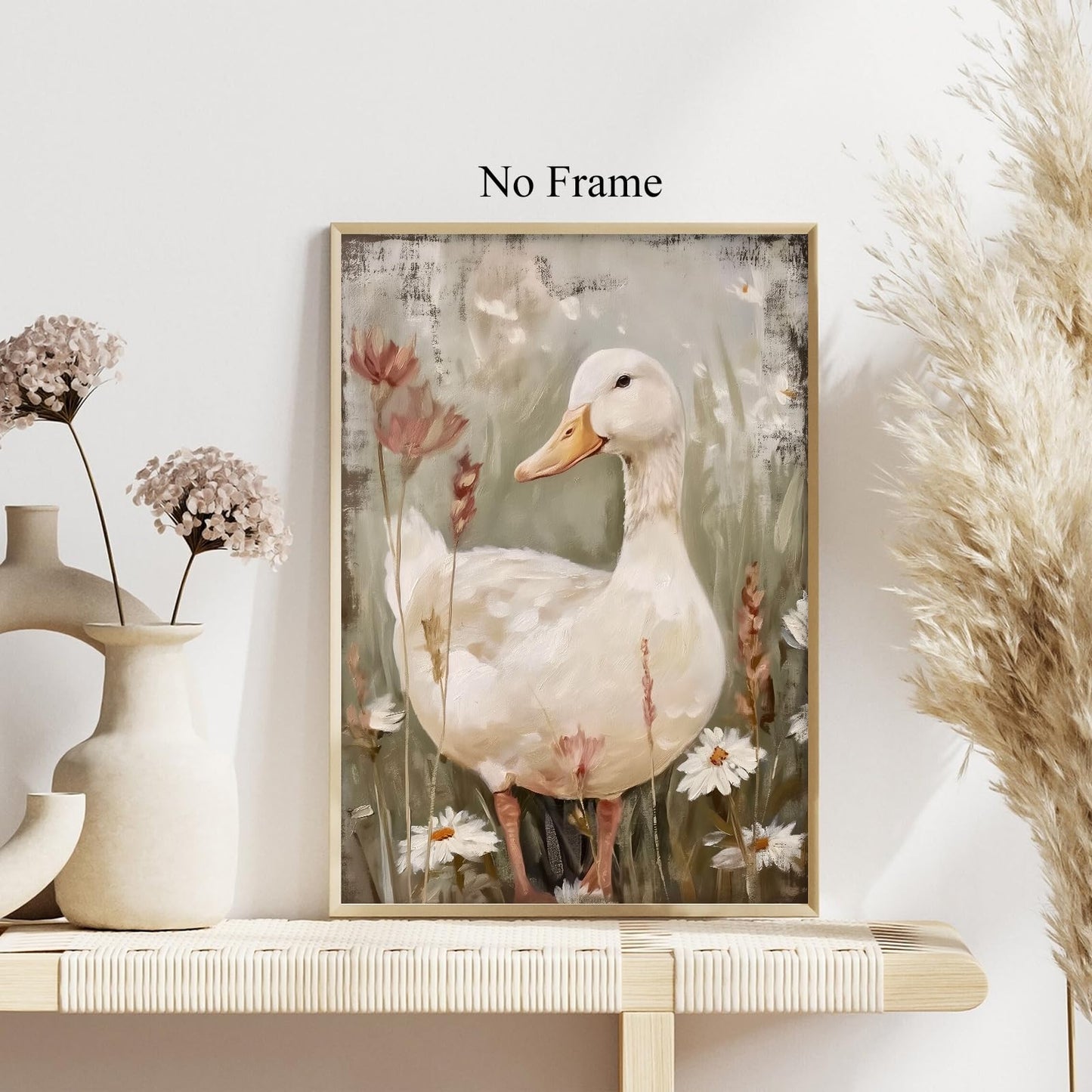 Vintage Goose Painting Farmhouse Duck Pictures Rustic Animal Canvas Wall Art Cute Goose Poster Vintage Nursery Artwork Flower Animal Wall Art Retro Duck Painting Cute Farmhouse Print 16x24in No Frame