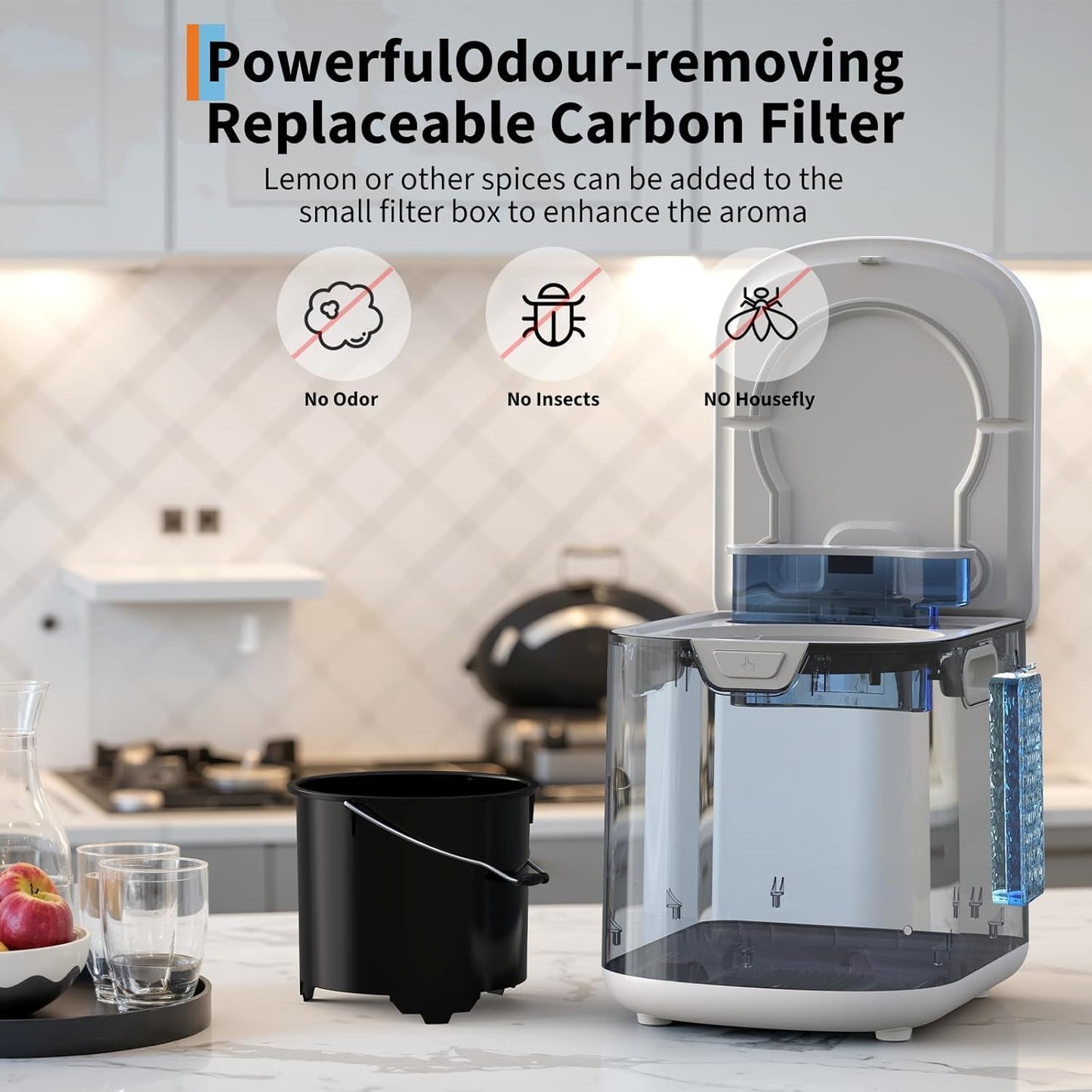 Tioutbot Electric Composter Countertop - 3.5L Kitchen Odorless Compost Bin, 3 Modes Smart Food Waste Compost Machine, Auto Cleaning, LED Display, Low Noise, Food Waste to Fertilizer Conversion