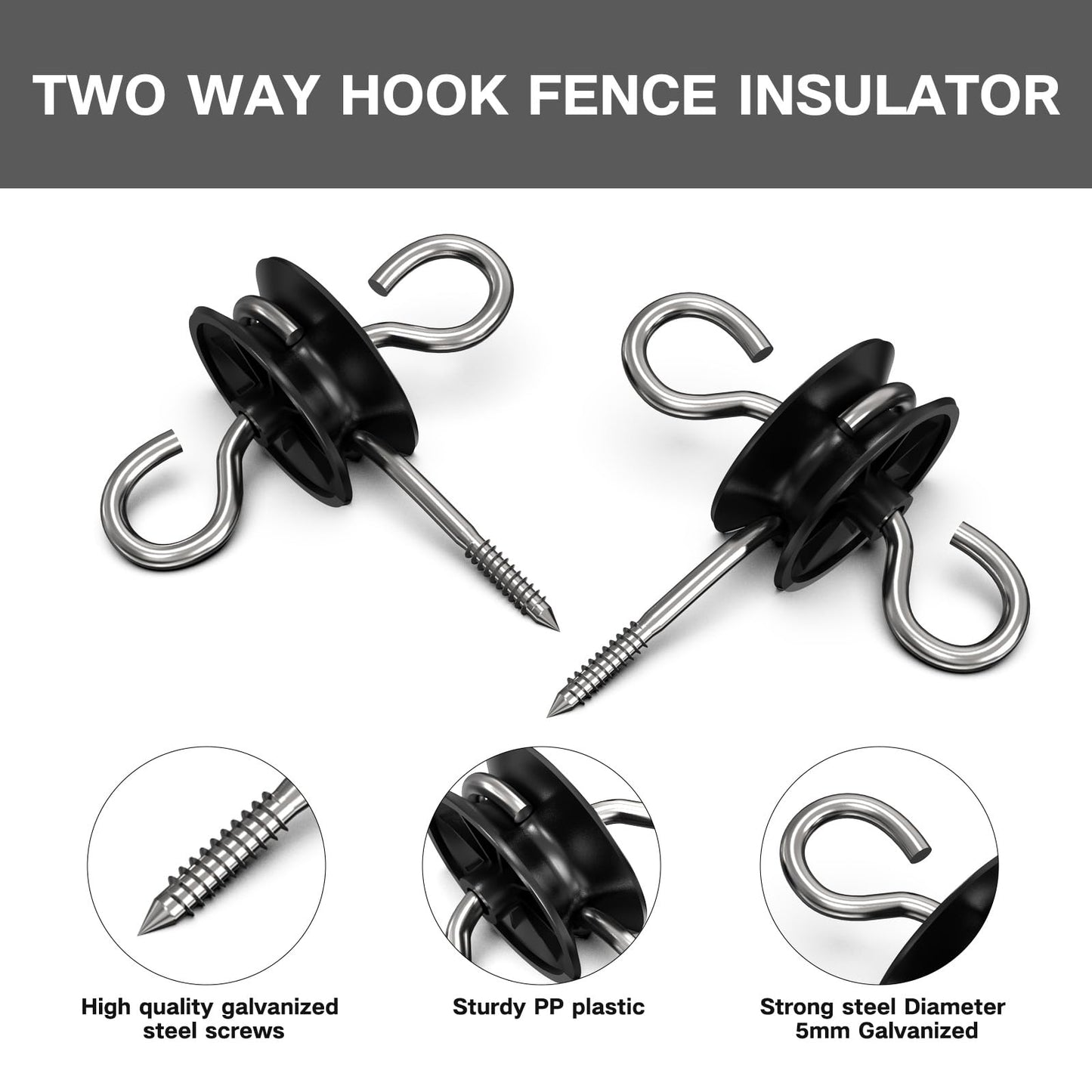 12PCS Electric Fence Gate Kit, 3 Sets Electric Fence Spring Gate Handles Kit, Plastic Electric Fence Gate Handle with Insulators with Spring 16-Feet Tension Spring and Two Way Hook Fence Insulator