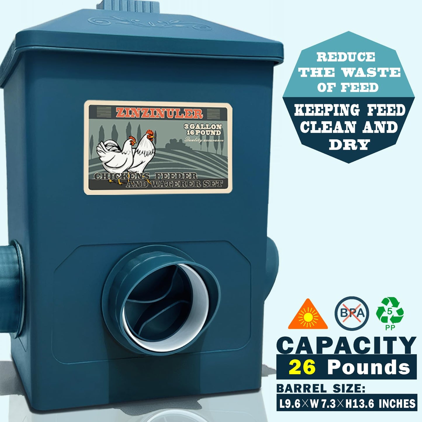Chicken Feeder, Hanging Automatic Chick Feeders, Chicken Coop Accessories(52 Pounds / 2 Pcs)